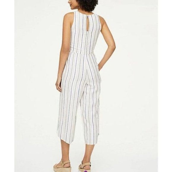 LOFT Outlet Painted Stripe Belted Linen Blend Jumpsuit 2 - Picture 3 of 3